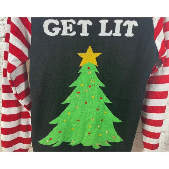 Tipsy Elves "Get Lit" Ugly Christmas Sweater Sz S Tree Lights Actually Up - Picture 3 of 7